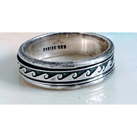Vintage 90's 925 Silver Mexico Mens Wave Spinner Fidget Sz 14.5 Ring 10g